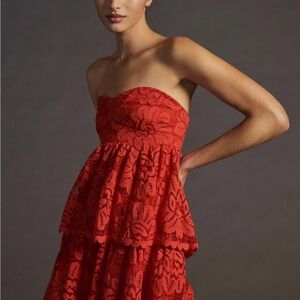 Maeve Anthropologie Lace Dress Strapless or Spaghetti Straps Orange Women S*